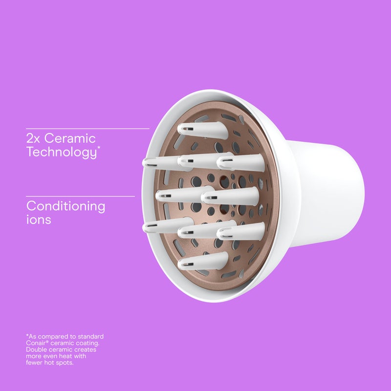 Conair Double Ceramic Universal Diffuser Attachment for Hair Dryer, Volumizing Universal Blow Dryer Diffuser for Frizz-Free Curls, Fits Dryers with Nozzles from 1.75" to 2.1", White - Image 2