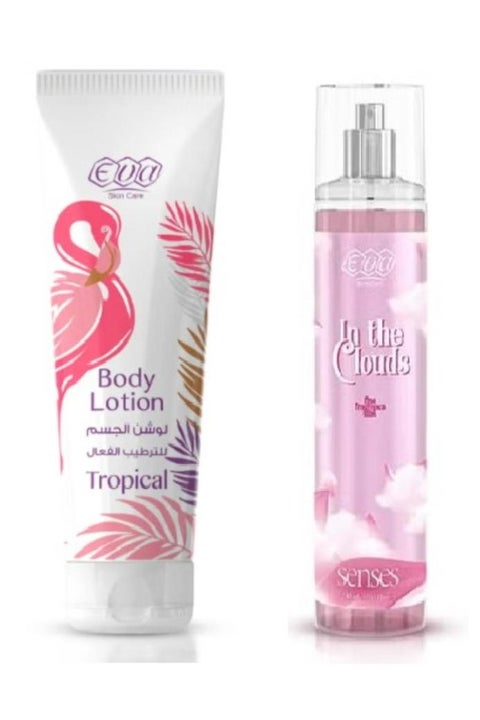Body Lotion Tropical 240ml+Eva Skin Care Senses Fine Fragrance Mist In the Clouds 240 ml