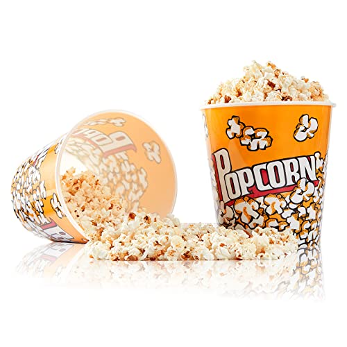 RAYMEA Plastic Popcorn Containers Retro Style Reusable Popcorn Buckets for Movie Night 7.1”x7.1”x5.1” - 2 Pack… - Image 1