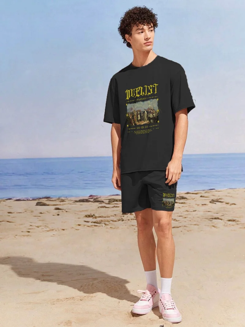 DogFish Lover Couple Combination T-Shirt-Shorts Duelist Printed Oversize Black