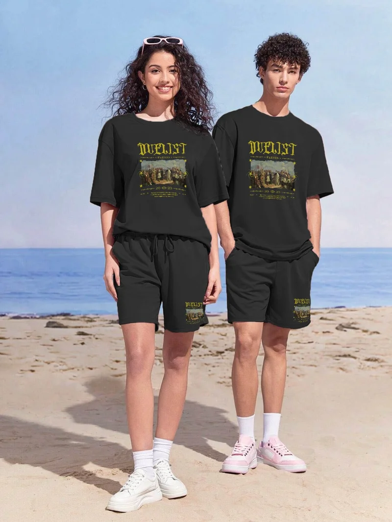 DogFish Lover Couple Combination T-Shirt-Shorts Duelist Printed Oversize Black