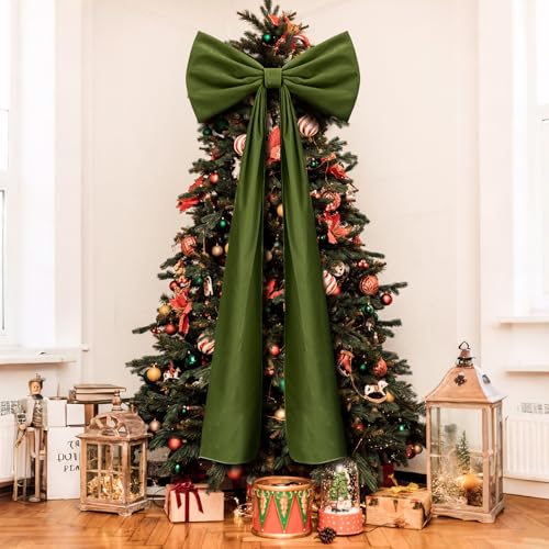 Knitgrip 20 x 71 Inches Extra Large Velvet Bows Decorations Giant Bow with Tie and Long Ribbon for Home Wall Backdrop Birthday Wedding Bridal Shower Party DecorationsMoss Green - Image 1