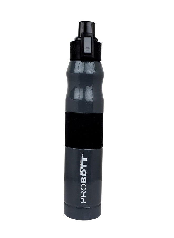 Probott Bloom 680ml Vacuum Insulated Flask Bottle, Stainless Steel Hot and Cold Water Bottles, Grey | Push Button Flip Top Cap | Leak Proof | Easy to Carry for Travel, Camping, Gym, Sports, Office - Image 1