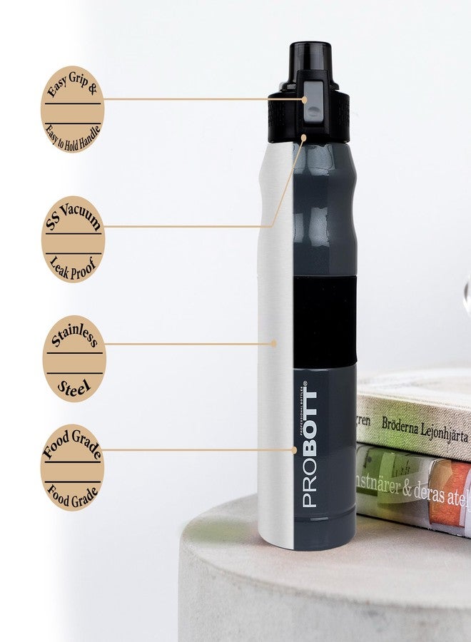 Probott Bloom 680ml Vacuum Insulated Flask Bottle, Stainless Steel Hot and Cold Water Bottles, Grey | Push Button Flip Top Cap | Leak Proof | Easy to Carry for Travel, Camping, Gym, Sports, Office - Image 3