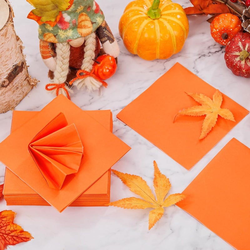 FLOWERCAT 100-Count 2-Ply Orange Napkins -Orange Cocktail Napkins Disposable Premium Quality - 5" x 5" Fall Paper Napkins for New Year Party,Fall,Bar,Weddings - Image 3