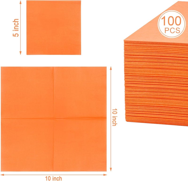 FLOWERCAT 100-Count 2-Ply Orange Napkins -Orange Cocktail Napkins Disposable Premium Quality - 5" x 5" Fall Paper Napkins for New Year Party,Fall,Bar,Weddings - Image 2