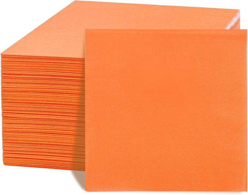 FLOWERCAT 100-Count 2-Ply Orange Napkins -Orange Cocktail Napkins Disposable Premium Quality - 5" x 5" Fall Paper Napkins for New Year Party,Fall,Bar,Weddings - Image 1