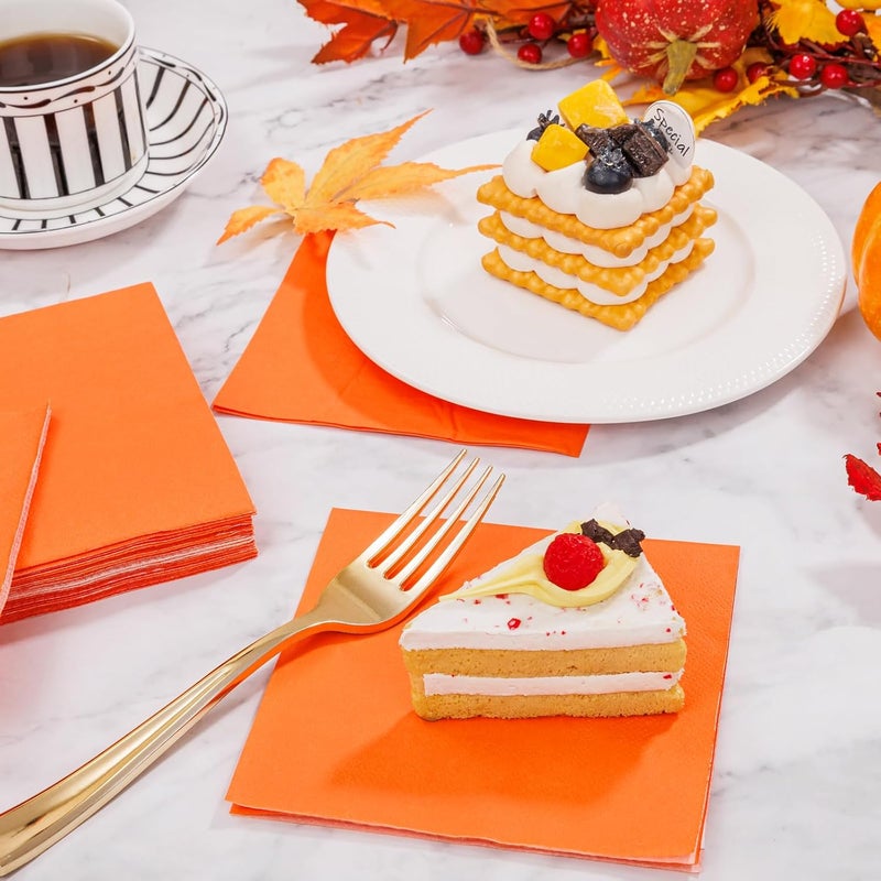 FLOWERCAT 100-Count 2-Ply Orange Napkins -Orange Cocktail Napkins Disposable Premium Quality - 5" x 5" Fall Paper Napkins for New Year Party,Fall,Bar,Weddings - Image 4