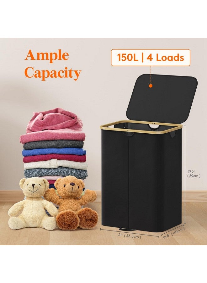 Lifewit Lifewit 150L Double Laundry Hamper with Lid, Large Laundry Basket with Bamboo Handles and Removable Laundry Bags, Foldable Clothes Hampers for Laundry for Bedroom, Bathroom, Dorm, Laundry Room, Black - Image 2