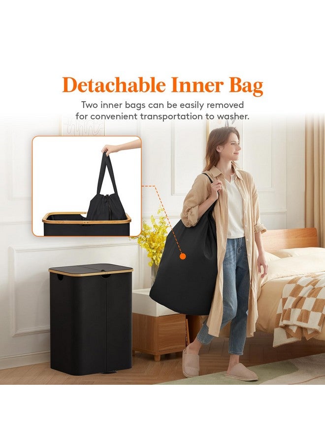 Lifewit Lifewit 150L Double Laundry Hamper with Lid, Large Laundry Basket with Bamboo Handles and Removable Laundry Bags, Foldable Clothes Hampers for Laundry for Bedroom, Bathroom, Dorm, Laundry Room, Black - Image 4