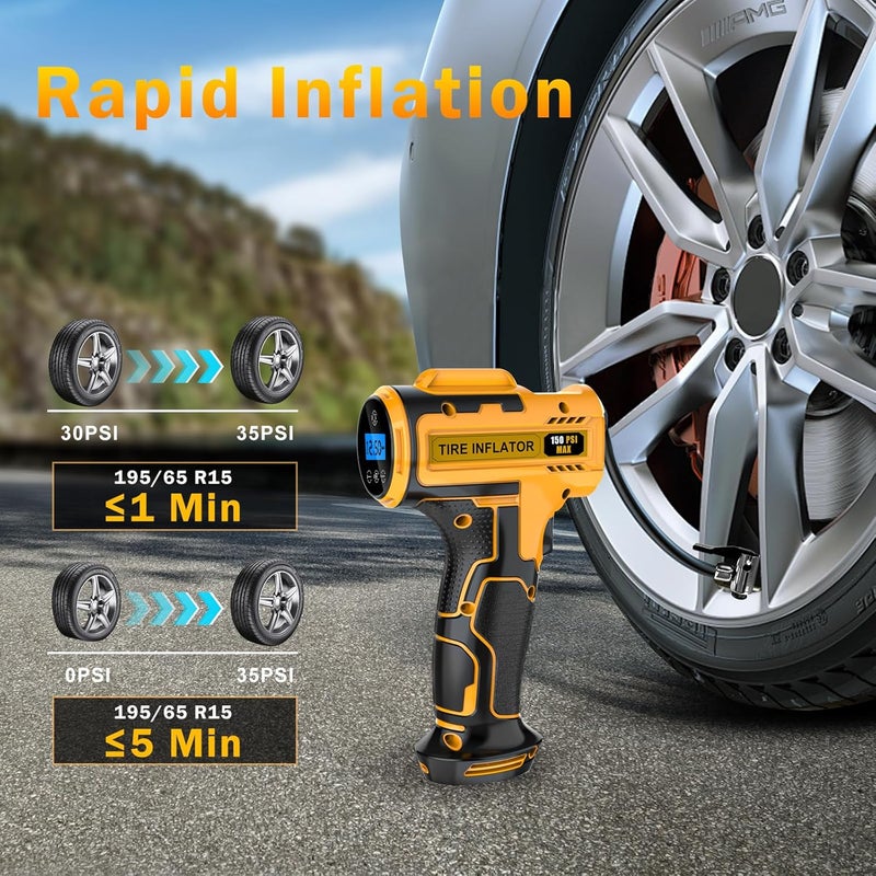 Hjh Portable Cordless Tire Inflator with LED Light - 150 PSI USB Rechargeable Air Compressor for Car, Motorcycle, and Bike - Image 3
