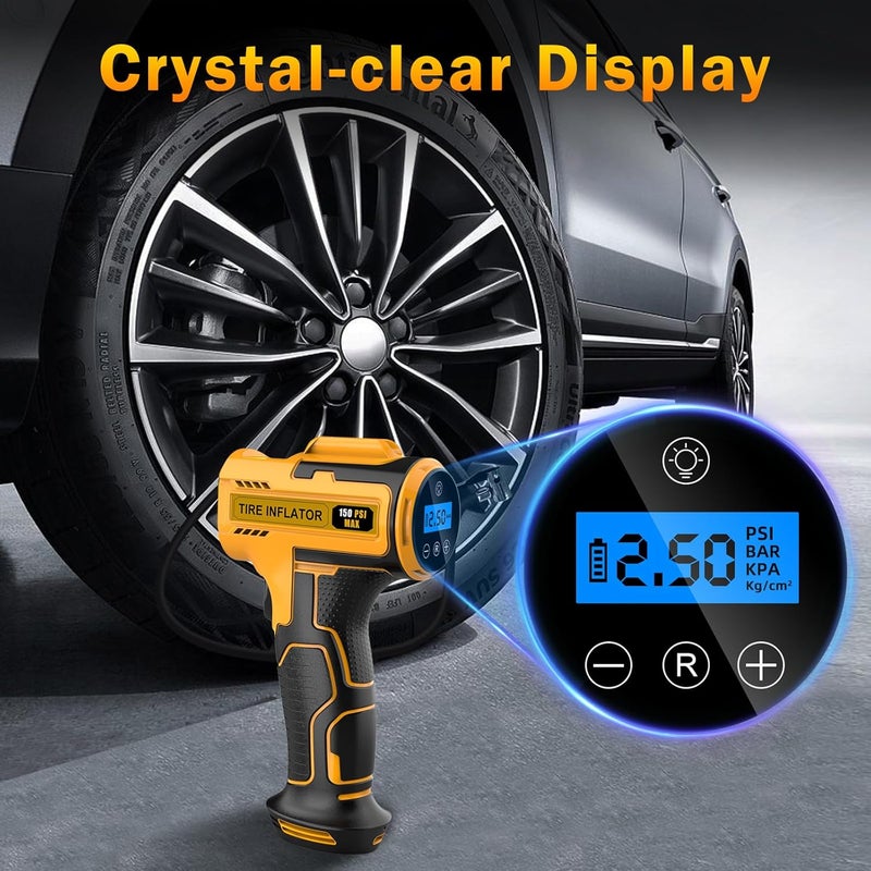 Hjh Portable Cordless Tire Inflator with LED Light - 150 PSI USB Rechargeable Air Compressor for Car, Motorcycle, and Bike - Image 4
