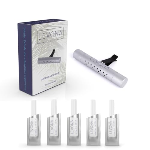 Levona Scent Car Vent Clips: Car Diffuser Fragrance with 5 Assorted Scent Sticks Variety Pack - Air Freshener for Men & Women - Luxury Refresher Clip - Silver - Image 1