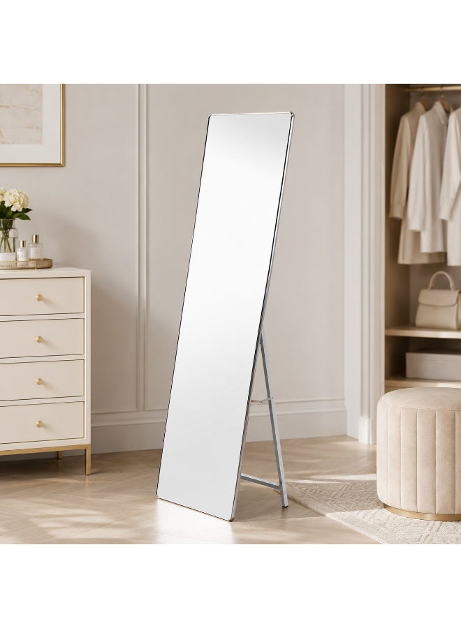 alsaada home Full-Length Free Standing Floor Mirror with Wheels & Metal Frame, 170x50 cm - SILVER - Image 2