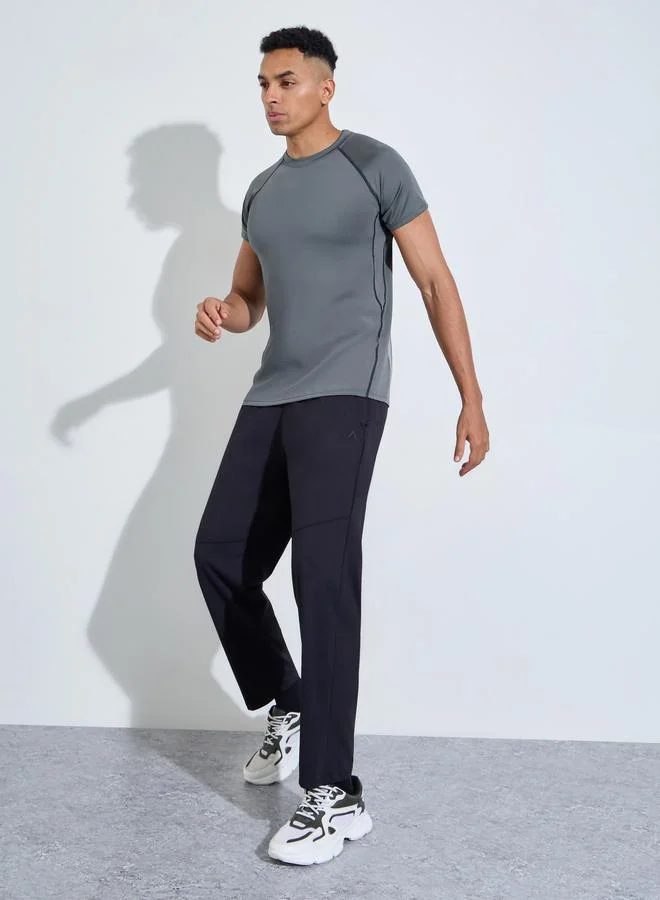 Styli Active Charcoal Solid Raglan Sleeves Contrast Stitch Running T-Shirt