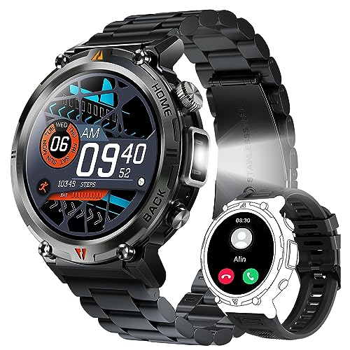 EIGIIS Military Smart Watch for Men with LED Flashlight 1.45” Rugged 3ATM Waterproof Smart Watch with 100+ Sports Modes Fitness Tracker with Heart Rate Sleep Monitor Tactical Smartwatch for iPhone Android - Image 1
