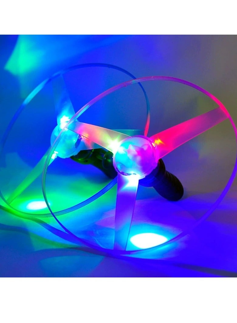 LED Light-Up Pull String Flying Disc – Large Spinning Flashing Frisbee with 25 cm Diameter & Launcher | Outdoor Glow-in-the-Dark Disc with Multi-Color Rotating LED Lights | Random Colors | Fun Nighttime Play - Image 2