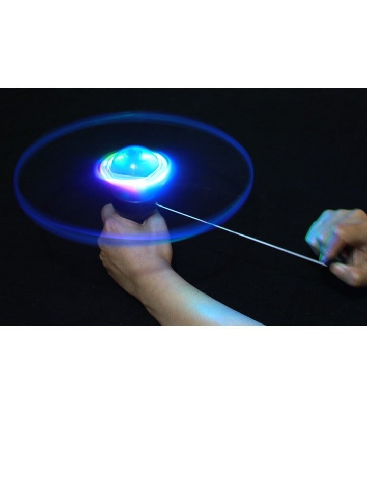 LED Light-Up Pull String Flying Disc – Large Spinning Flashing Frisbee with 25 cm Diameter & Launcher | Outdoor Glow-in-the-Dark Disc with Multi-Color Rotating LED Lights | Random Colors | Fun Nighttime Play - Image 3