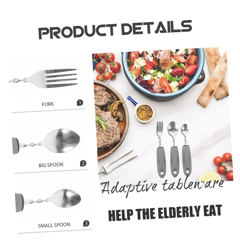 Amosfun 6pcs Weighted Adaptive Utensils Set Stainless Steel Non Slip Rubber Handles Bendable for Seniors Elderly Disabled - Image 4