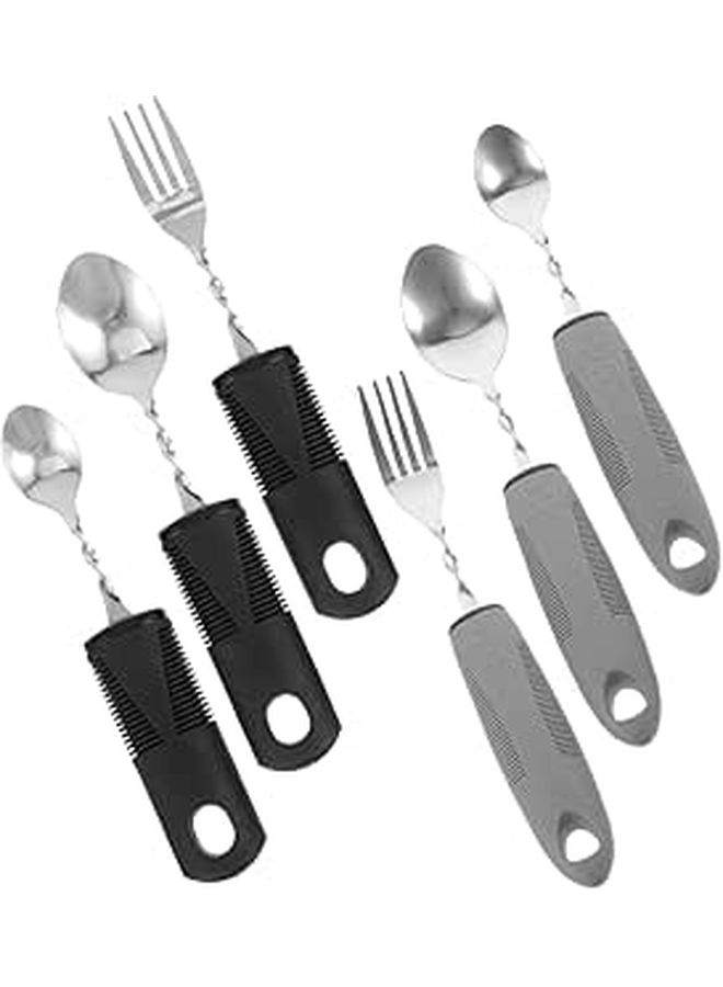 Amosfun 6pcs Weighted Adaptive Utensils Set Stainless Steel Non Slip Rubber Handles Bendable for Seniors Elderly Disabled - Image 1