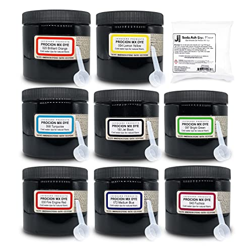 Moshify Jacquard Procion MX Dye Kit - USA Made - 8 Vibrant Colors, 8 oz Each - Fiber Reactive - Tie Dye Party Supplies - Bundled with Scoops - Image 1