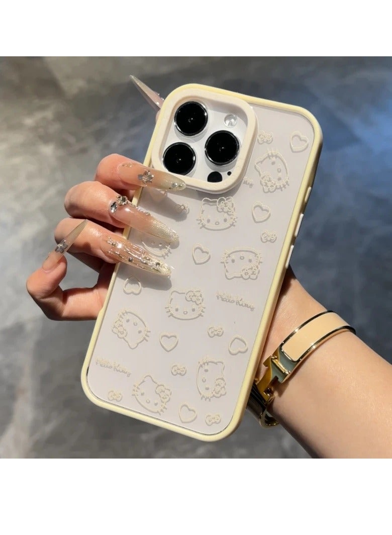 NIBEMINENT Line Love Heart Kitty Protective TPU Case Cover For iPhone 16, Yellow