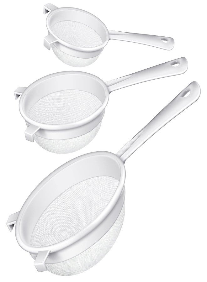 Skyley 3 Pcs Plastic Nylon Mesh Strainer Colander with Handle Double Ear Fine Food Mesh Strainer Flour Sifter for Baking Kitchen Colander Sifter Kefir Tea Juice Pasta(3 Inch, 4 Inch, 5.5 Inch) - Image 1