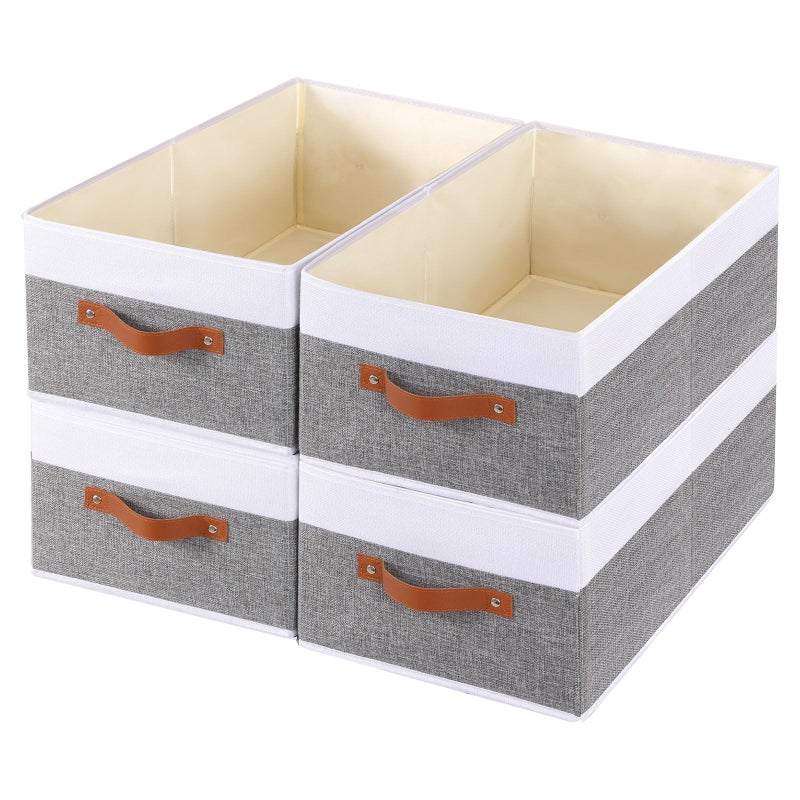 YheenLf Clothing Storage Bins Clothes Boxes with Handles Baskets for Organizing Fabric bins for Shelves 13  91  55 inch 4 Pack White and Grey