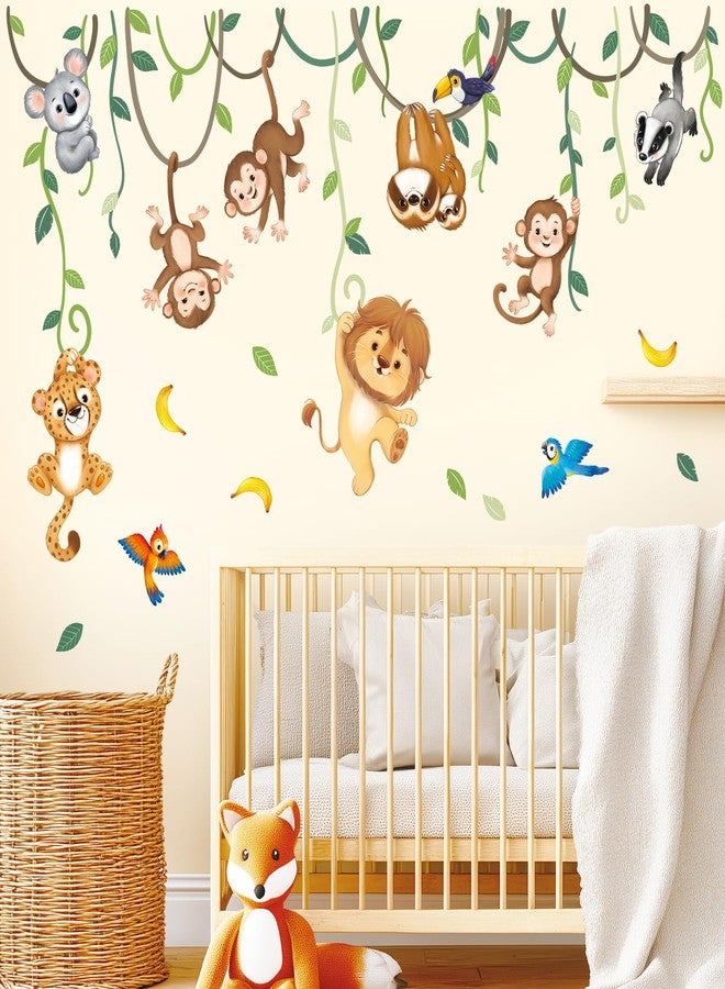 ديكو وال ملصقات حائط من DECOWALL SG2-2419 على شكل حيوانات الغابة والكروم للأطفال والرضع والبنات وديكور غرفة المعيشة والحضانة وديكور المنزل لغرفة النوم وغرفة اللعب والأسد والقرد والكوالا والكسلان والفهد - Image 3