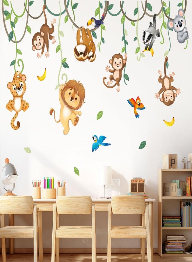 ديكو وال ملصقات حائط من DECOWALL SG2-2419 على شكل حيوانات الغابة والكروم للأطفال والرضع والبنات وديكور غرفة المعيشة والحضانة وديكور المنزل لغرفة النوم وغرفة اللعب والأسد والقرد والكوالا والكسلان والفهد - Image 2