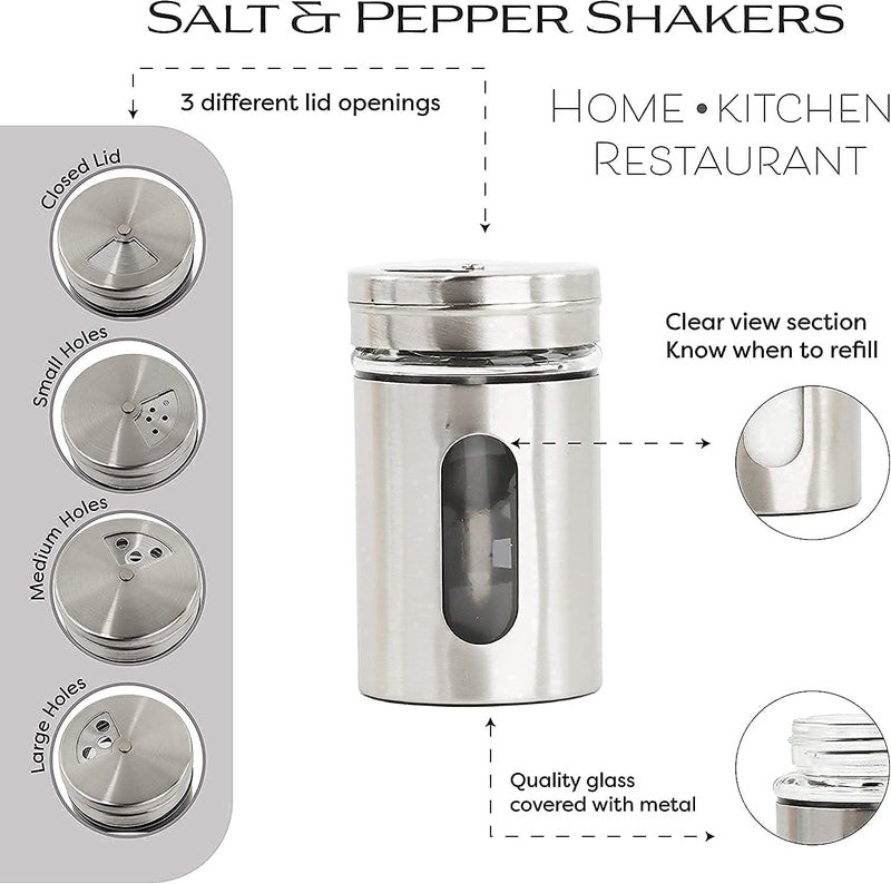 RJ kitchenware Store Spice Jar Stainless Steel & Glass With Holder Stand (Set of 2)-Salt & Pepper Shaker, Oregano,Chilli Flakes, Sugar, Seasoning Sprinkler | Dining Table Masala Box Dabbi - Image 3