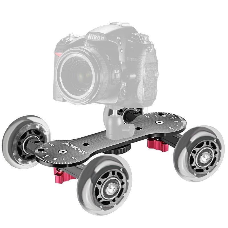 Neewer Scaled Camera Table Dolly Slider with 22 pounds/10 kilograms Load Capacity Skater Design Aluminum Rods Rotatable Rubber Wheels 1/4-inch 3/8-inch Screw Threads for DSLRs Video Camcorders (Black) - Image 2