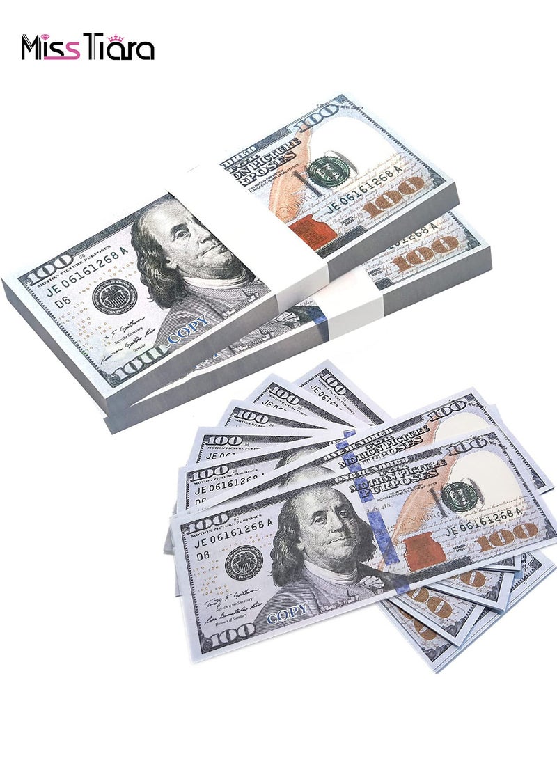 MissTiara - 200 Pieces Prop Money Full Print 2 Sided Motion Picture Money Face Money Dollar Bills Realistic Money Stacks,Copy Money Play Money That Looks Real for Movie, TV, Videos - Image 1