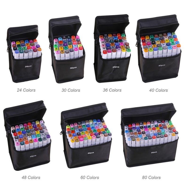 Double-Ended Art Markers - 30 Highly Pigmented Vibrant Smear-Proof Quick-Drying Color-Coded Caps Waterproof Markers for Comic Design Architectural Rendering Landscape Travel & Storage - Image 2