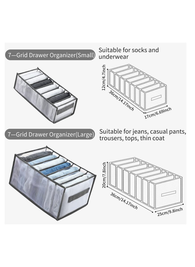 Excefore Drawer Organizers for Clothing, Wardrobe Clothes Visible Organizer with Handles, 7 Grids Clothes Organizer for Folded Clothes, Jeans Organizer for Closet, Wardrobe, Drawer, Gray (2 Pcs Large + Small)  - Image 4