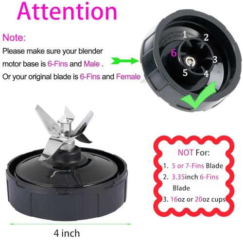 ABTER [Upgrade] Replacement 6-Fins Female Blender Blade Parts Compatible with Ninja Auto iQ Blenders. [4Inch Female Fins ONLY] - Image 3