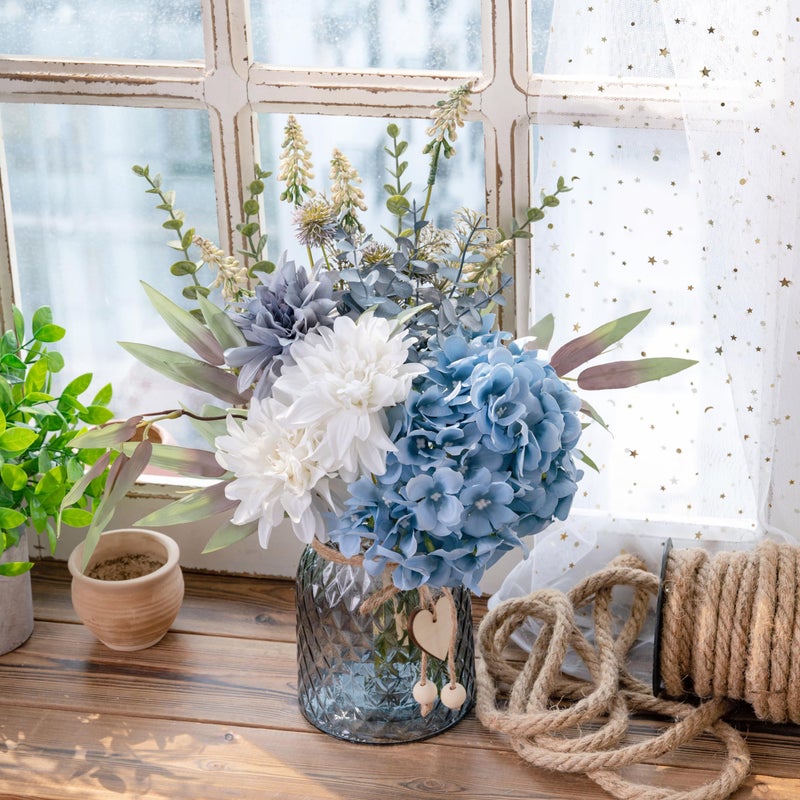 LUEUR Fake Flowers with Vase, Hydrangea Artificial Flowers in Vase Faux Flowers Arrangement Suitable for Home Kitchen Living Room Fall Spring Decor Office Decoration, Centerpiece Table Decorations - Image 2