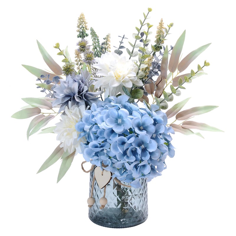 LUEUR Fake Flowers with Vase, Hydrangea Artificial Flowers in Vase Faux Flowers Arrangement Suitable for Home Kitchen Living Room Fall Spring Decor Office Decoration, Centerpiece Table Decorations - Image 1