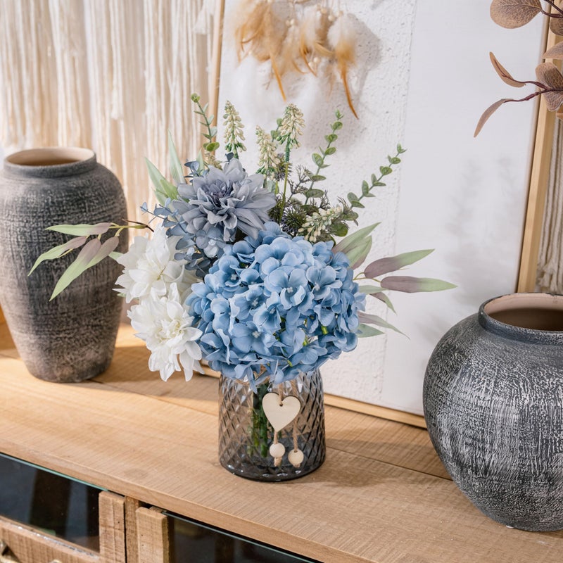 LUEUR Fake Flowers with Vase, Hydrangea Artificial Flowers in Vase Faux Flowers Arrangement Suitable for Home Kitchen Living Room Fall Spring Decor Office Decoration, Centerpiece Table Decorations - Image 5