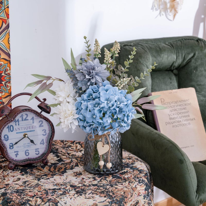 LUEUR Fake Flowers with Vase, Hydrangea Artificial Flowers in Vase Faux Flowers Arrangement Suitable for Home Kitchen Living Room Fall Spring Decor Office Decoration, Centerpiece Table Decorations - Image 4