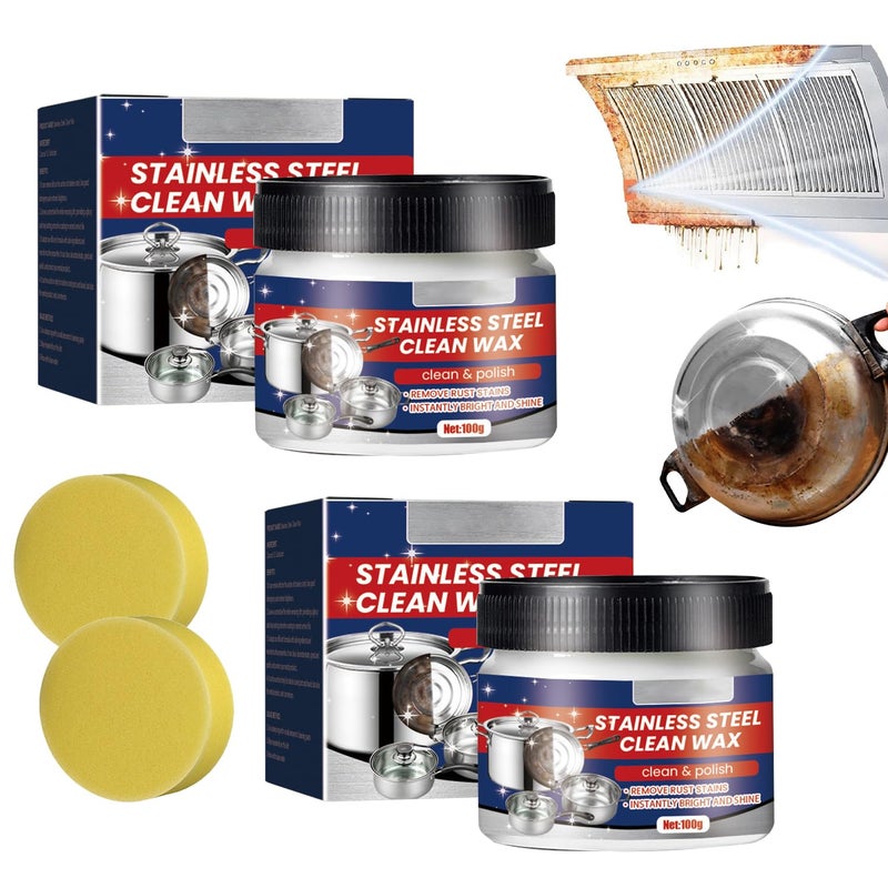 AUJ 2PCS Stainless Steel Clean Wax, Magical Nano-Technology Stainless Steel Cleaning Paste, Stainless Steel Cleaner and Metal Polish, 3 In 1 Stainless Steel Wax Cleaner for Grease, Oven, Sink - Image 1