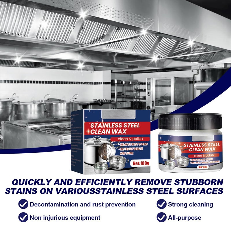 AUJ 2PCS Stainless Steel Clean Wax, Magical Nano-Technology Stainless Steel Cleaning Paste, Stainless Steel Cleaner and Metal Polish, 3 In 1 Stainless Steel Wax Cleaner for Grease, Oven, Sink - Image 4