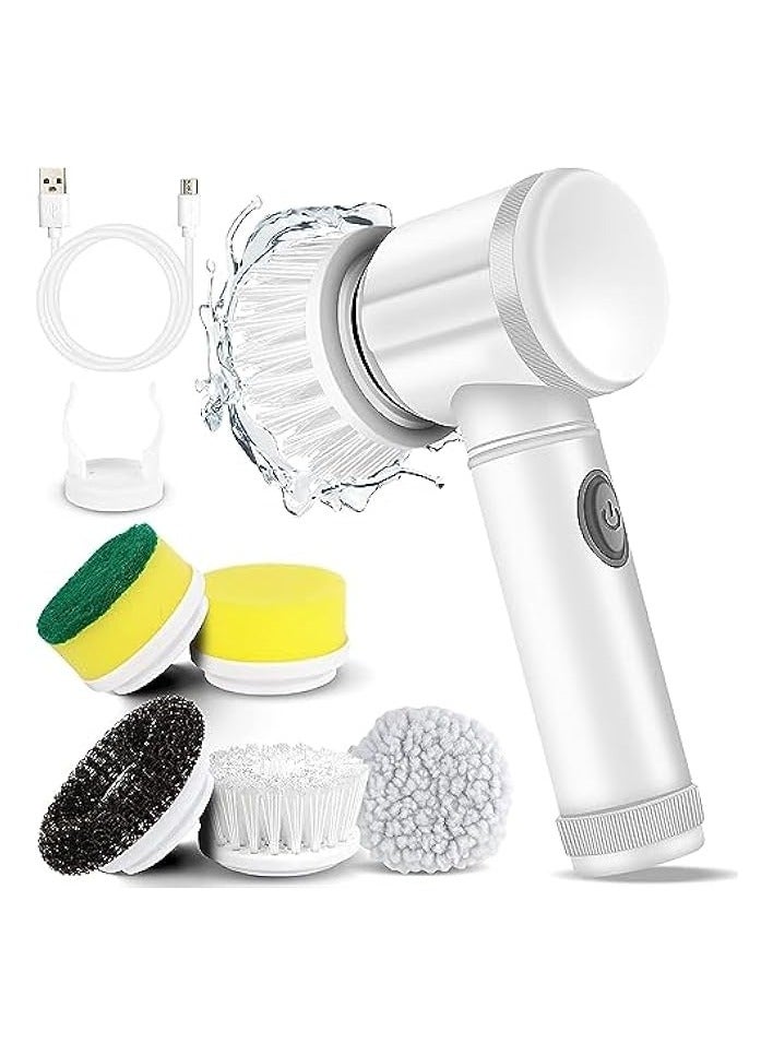 erorex Electric Spin Scrubber,Cordless-Handheld Shower Scrubber,Power Cleaning Brush with 5 Rotating Brush Heads,Rechargeable Multi-Purpose Scrubber for Tiles/Floor/Bathtub/Kitchen/Sink-White - Image 1