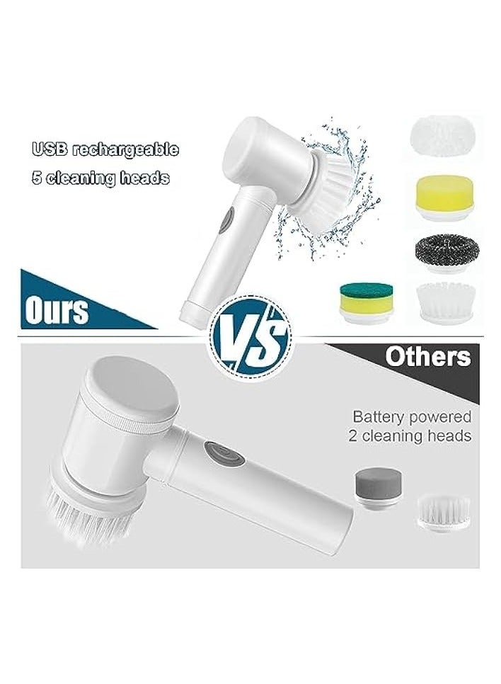 erorex Electric Spin Scrubber,Cordless-Handheld Shower Scrubber,Power Cleaning Brush with 5 Rotating Brush Heads,Rechargeable Multi-Purpose Scrubber for Tiles/Floor/Bathtub/Kitchen/Sink-White - Image 4