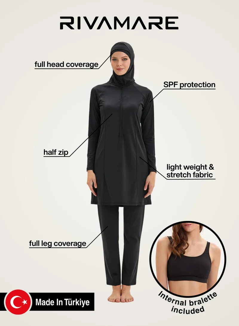 Rivamare Black Noor Burkini 5-Piece Modest Swimwear Set for Women | Best Price UAE