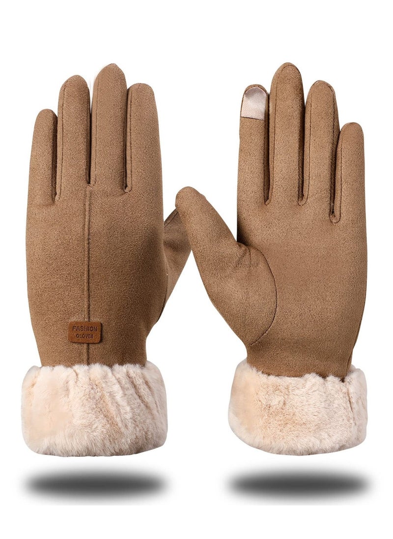 SYOSI Winter Gloves for Women, Warm Touchscreen Glove Windproof Elastic Texting Gloves Women(Khaki)  - Image 1