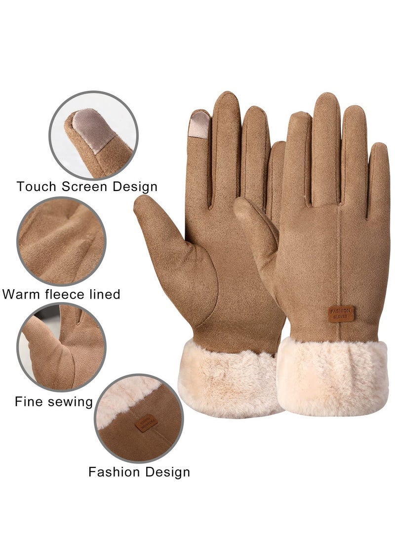 SYOSI Winter Gloves for Women, Warm Touchscreen Glove Windproof Elastic Texting Gloves Women(Khaki)  - Image 2
