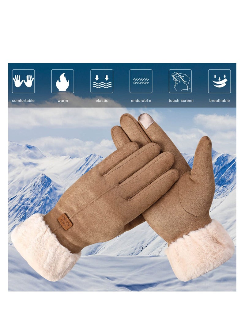 SYOSI Winter Gloves for Women, Warm Touchscreen Glove Windproof Elastic Texting Gloves Women(Khaki)  - Image 4