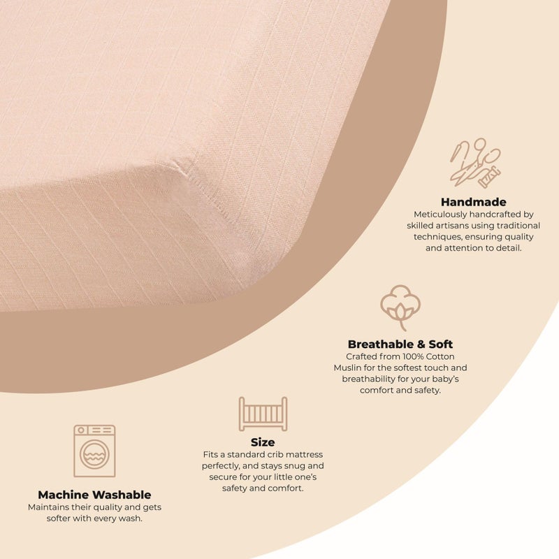 Crane Baby Muslin Fitted Crib Sheet for Newborns & Infants (132 cm x 70 cm, Desert Rose) - Image 2