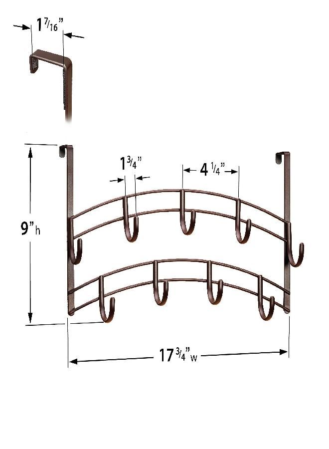 LYNK Lynk® Over Door Hook Rack - Scarf, Belt, Hat, Jewelry, Purse, Bra Hanger - 9 Hook Organizer Rack - Bronze 
